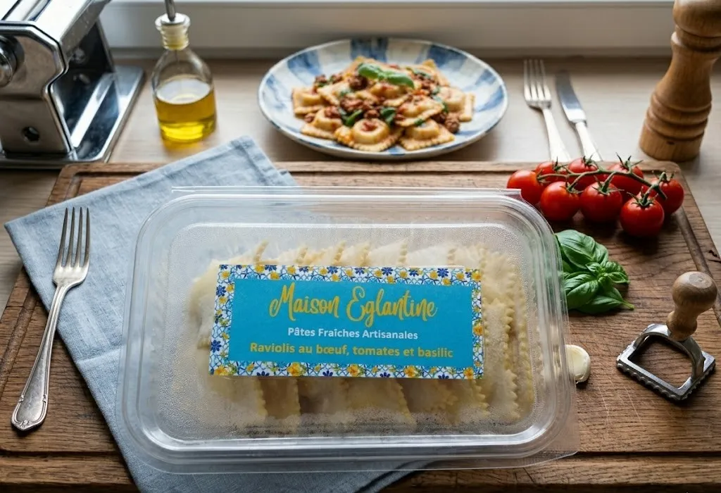 Raviolis au boeuf , tomates et basilic MAISON EGLANTINE 250 g